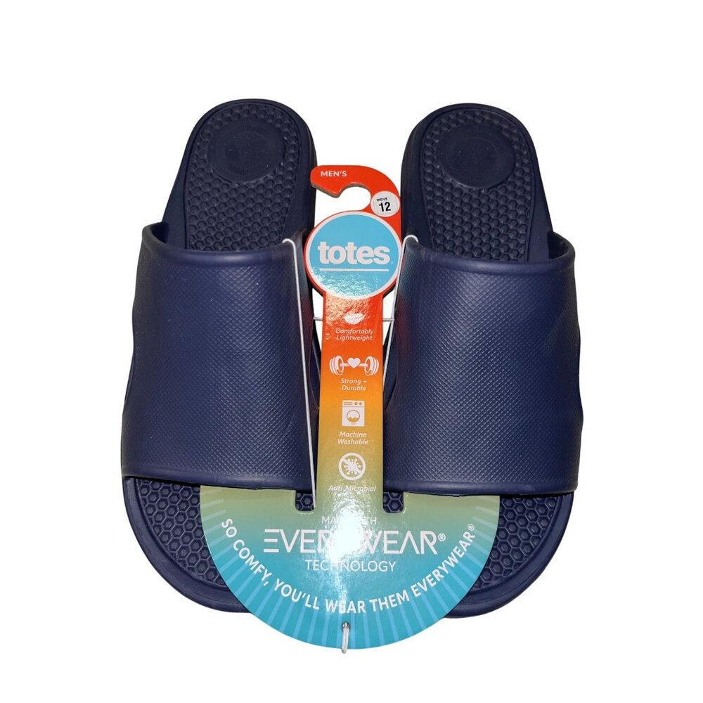 Totes Flip Flops Mens 12 NEW Blue Solbounce Anti-Microbial Machine Washable